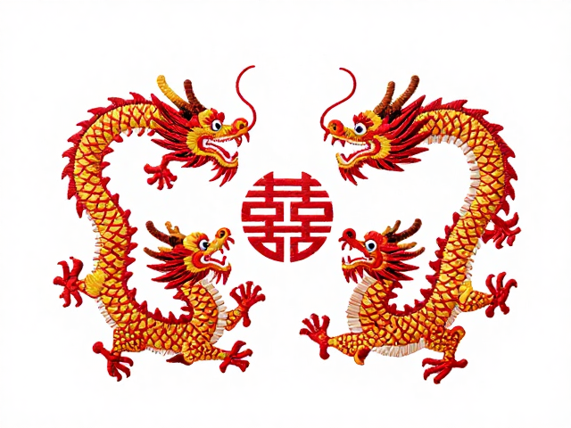 龙凤呈祥民间刺绣手绘稿，婚嫁民俗用品定制专属设计