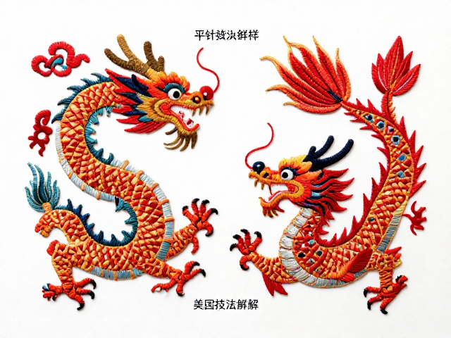 民间刺绣龙凤呈祥配色灵感，平针技法详解与美学解析