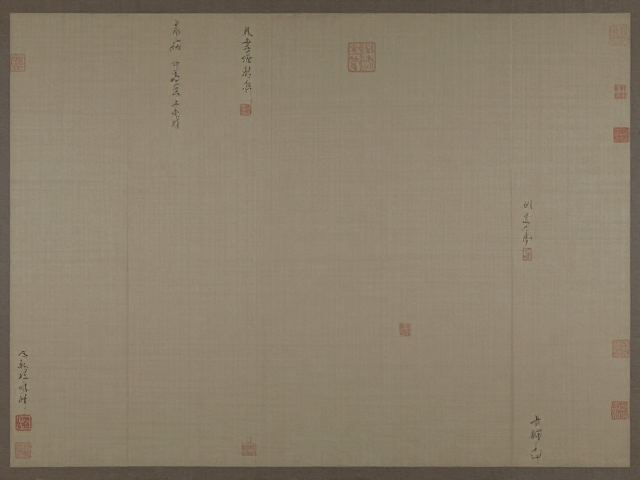 文人刺绣屏风设计，低饱和配色与题跋印章布局美学