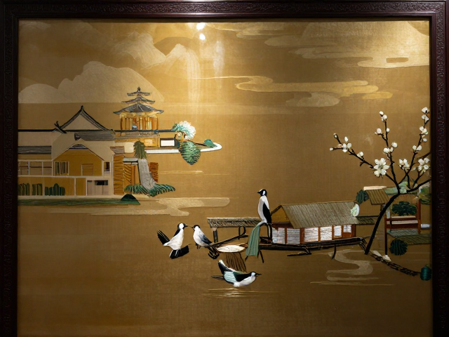 苏州镇湖苏绣屏风画，光影层次丰富，打造家居艺术焦点