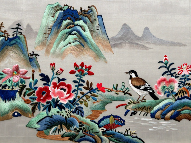 明清鲁绣色彩浓烈，山水花鸟作品广受欢迎