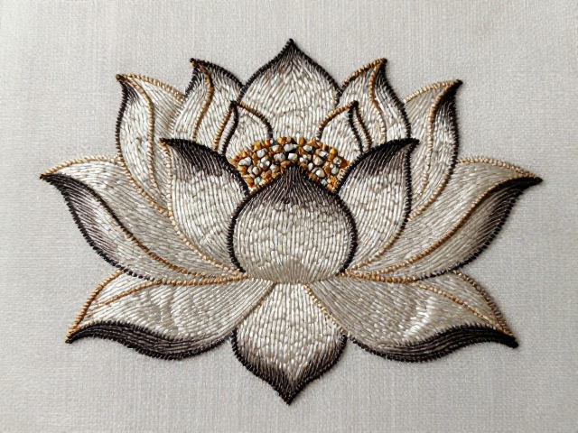 莲花纹样打籽绣装饰画成品，细腻结粒工艺，提升家居格调