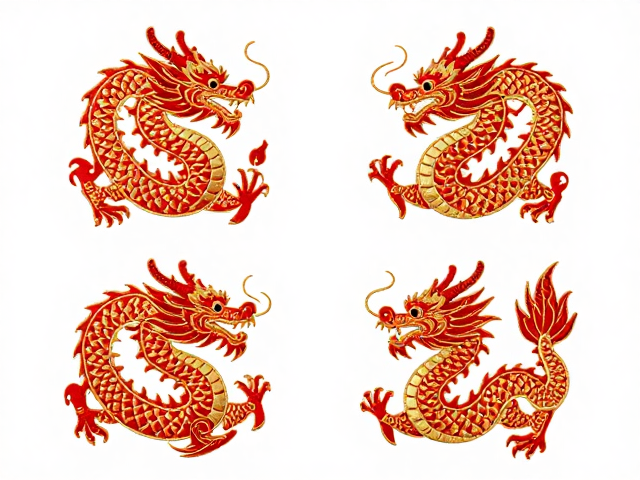 龙凤刺绣矢量图下载，平针工艺红金喜庆中国风素材