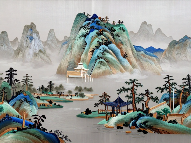 粤绣山水挂幅纹样，文创摆件灵感与非遗美学赏析