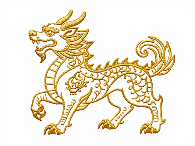 金线勾勒瑞兽刺绣矢量图，打造节庆摆件奢华质感