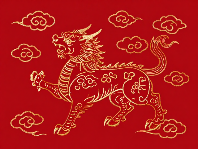 朱红喜庆祥云纹瑞兽刺绣手绘稿，国风设计灵感素材分享