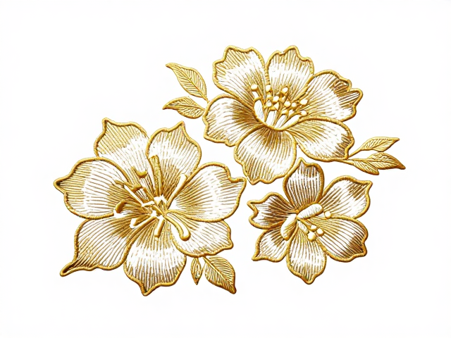 金银线花卉刺绣矢量图，线条柔和流畅设计素材