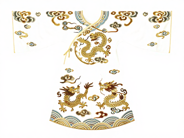 云纹刺绣礼服纹样，龙凤祥云源于古代云气纹的华贵美学
