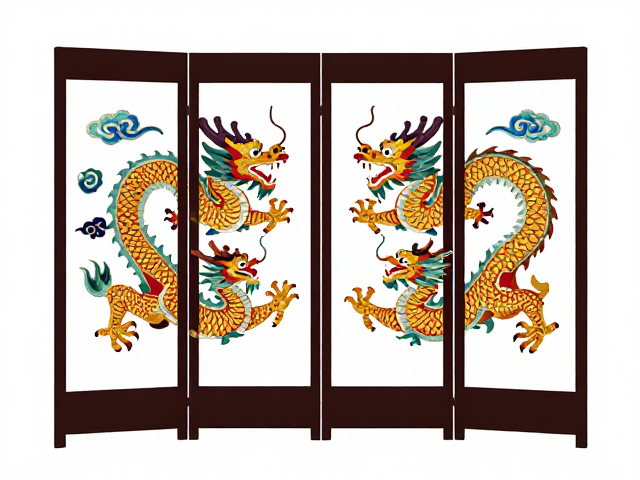 龙凤呈祥屏风刺绣形制矢量图，高清画稿放样设计参考