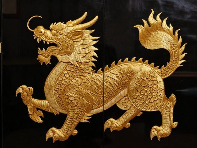 盘金针绣屏风，非遗吉祥瑞兽形制之美