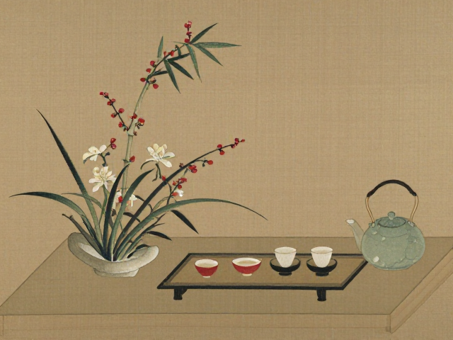 梅兰竹菊入画，明代文人刺绣风格打造茶道空间美学