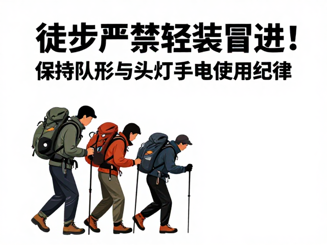 徒步严禁轻装冒进!保持队形与头灯手电使用纪律