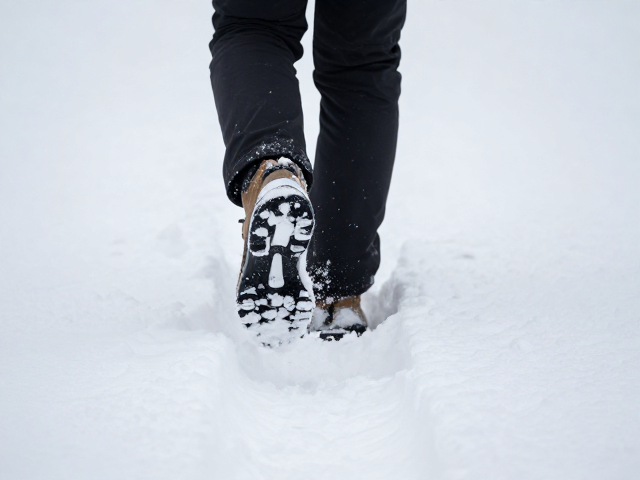 积雪深步抬脚防陷,重心前移稳节奏,户外雪地行进技巧
