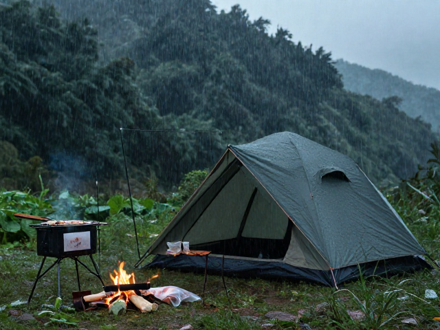 雨天露营避雨选址与生火技巧,真空分装应对煎烤美食
