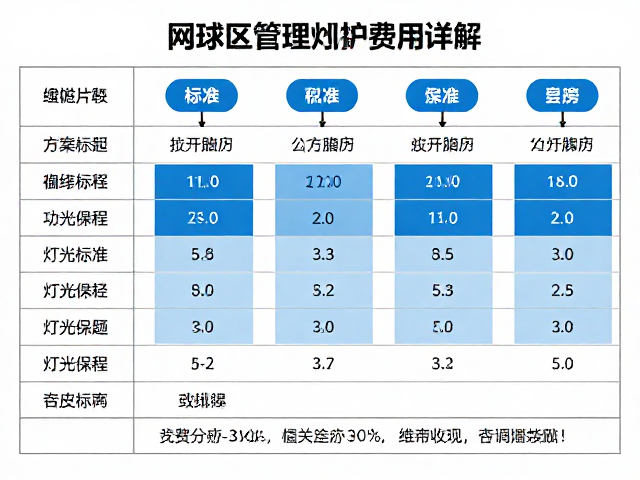 网球场地器材维保方案，含缓冲区管理与灯光维护费用详解