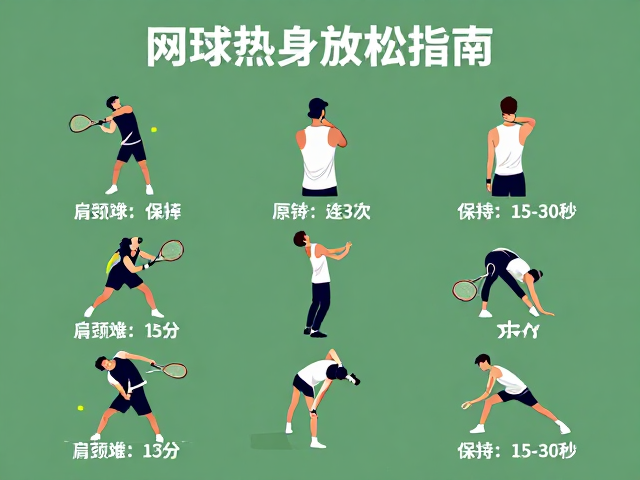 网球热身放松指南，肩颈腰背针对性拉伸，每动作保持15-30秒