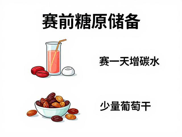 赛前糖原储备，赛前一天增碳水，少量葡萄干助恢复