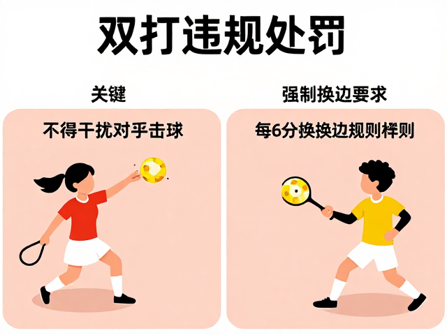 双打违规处罚，不得干扰对手击球，每6分换边规则详解