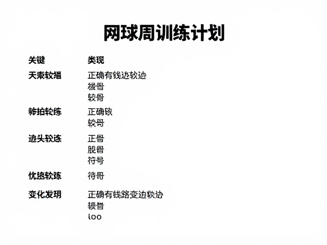 网球周训练计划，掌握正确挥拍轨迹与击球线路变化技巧
