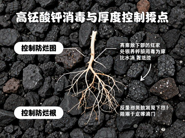 火山石垫底防烂根，高锰酸钾消毒与厚度控制要点