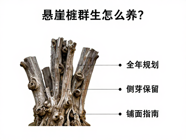 老桩悬崖桩群生怎么养？全年规划，侧芽保留，铺面指南