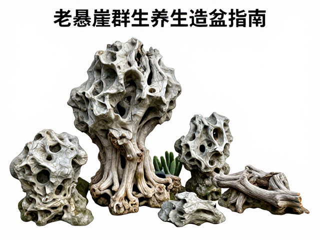 老桩悬崖群生全年养护，换盆避暴晒，枯木山石造景指南