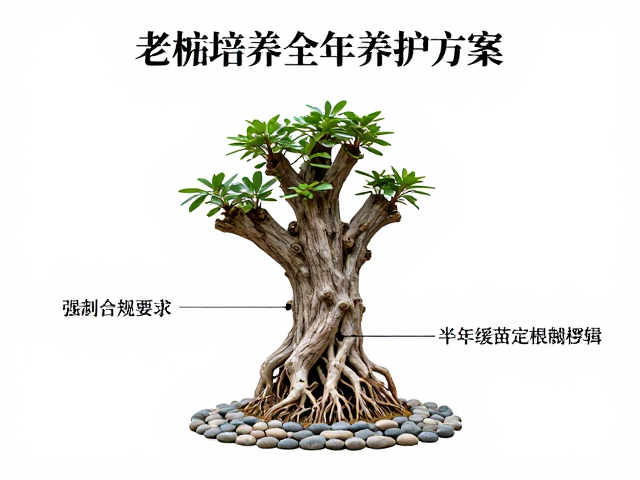 老桩培养全年养护方案，半年缓苗定根与铺面石点缀技巧