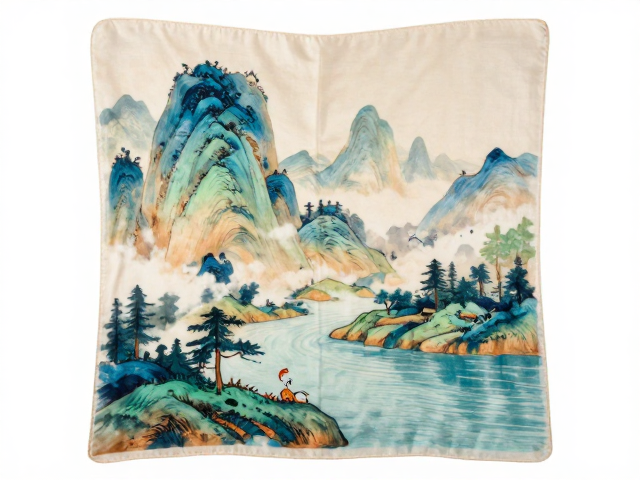 活性印染长巾山水风景,印花清晰度高,居家装饰新宠