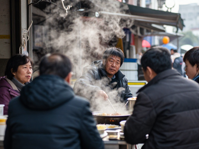 街角早餐摊的蒸汽与秩序