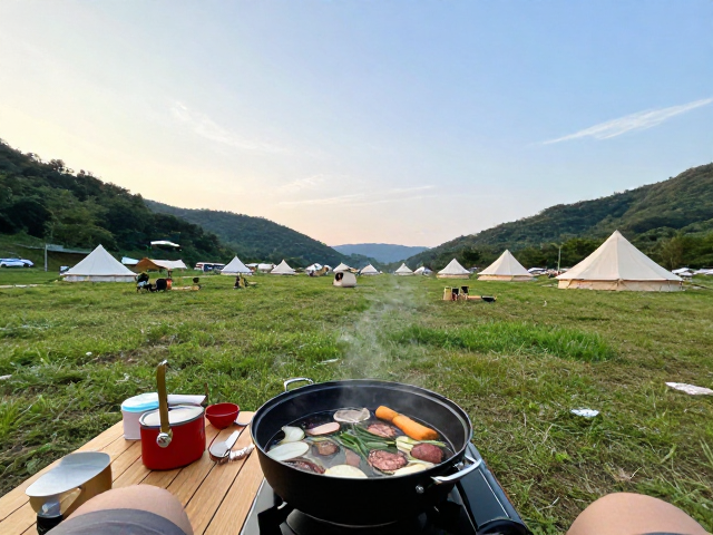 第一视角露营做饭,广角镜头收录整片营地周边环境绝美景色