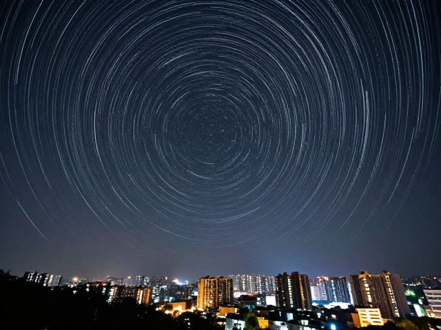 星轨拍摄技巧,固定白平衡,自动曝光,记录城市灯光与星空轨迹