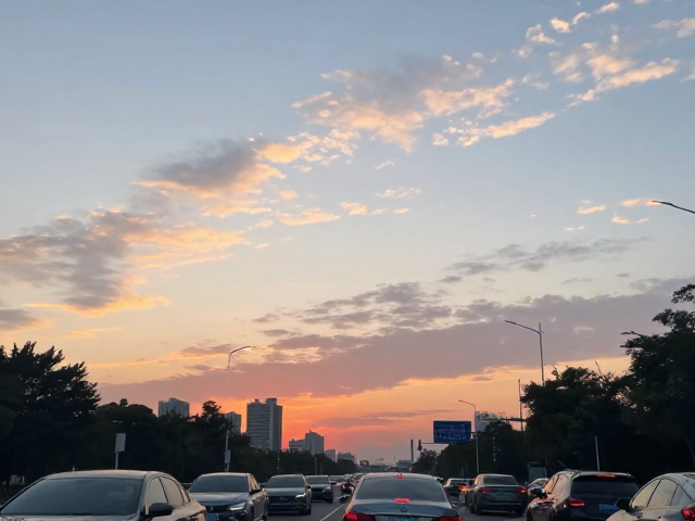 日出流云城市车流拍摄,自动合成短视频,白天细节清晰呈现