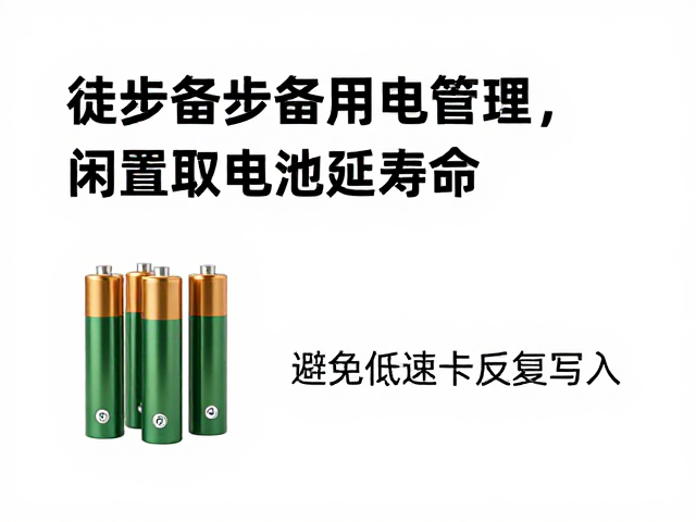 徒步备用电管理,闲置取电池延寿命,避免低速卡反复写入