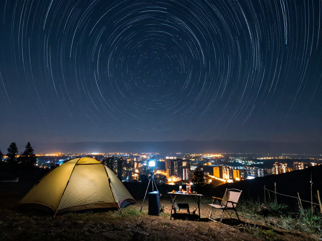 露营夜拍指南,稳定清晰记录城市灯光变化与星轨移动轨迹