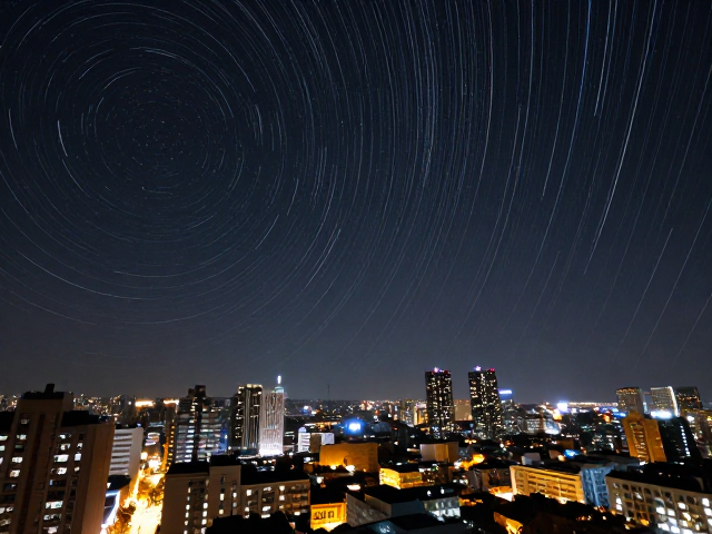 高感光镜头拍城市灯光星轨,拍摄进度显示让记录更精准