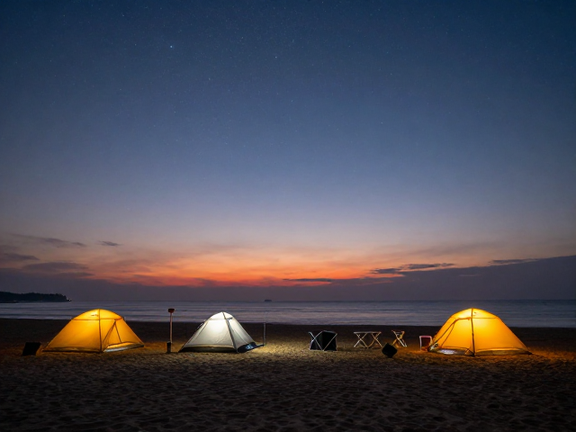 海边露营延时摄影,日落星空夜景模式拍摄技巧