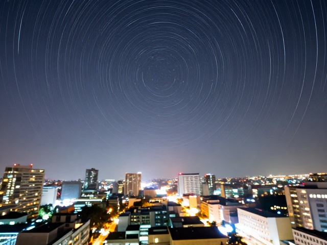 城市夜景记录,星轨移动与高光过曝下的城市灯光变化