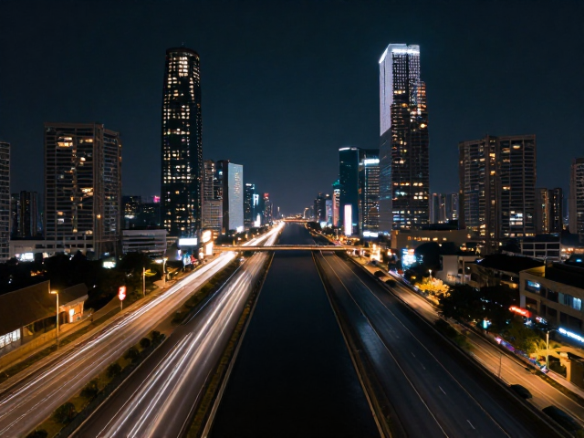 慢门拍城市夜景，对称构图让画面更震撼