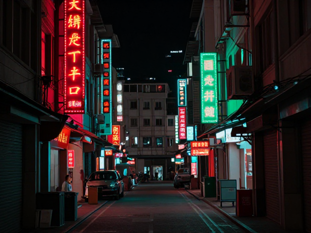 红绿霓虹映市井夜景,框架式构图下的城市烟火气