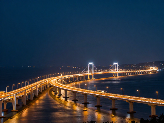 路桥夜景霓虹映射海湾大桥，绝美打卡攻略与交通指南