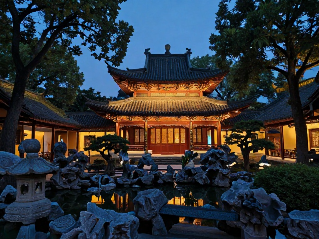 古寺庙夜景框景机位,绝美园林打卡指南