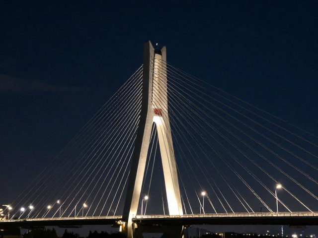 路桥夜景绝美构图,桥身延伸与拉索交织的视觉盛宴