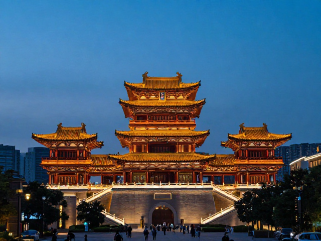蓝调时刻天光下的国潮夜景风,揭秘绝美建筑机位拍摄指南