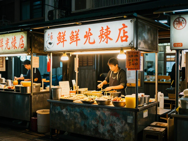 夜市摊位:烟火人间的美食与光影