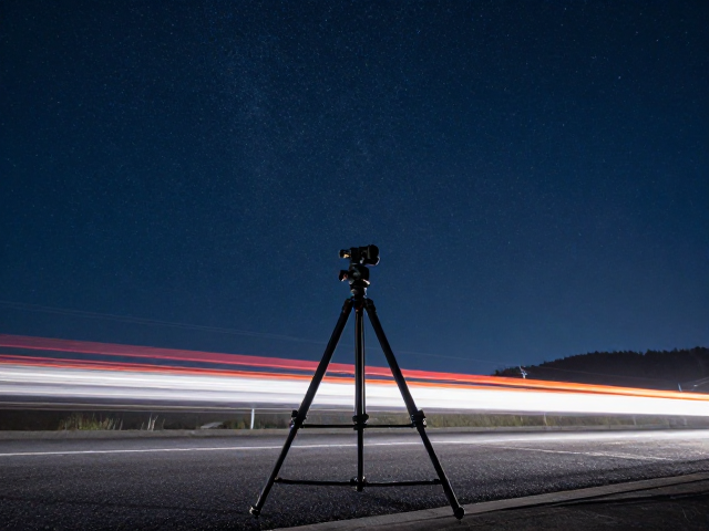 夜景长曝B门技巧,三脚架稳固拍摄,拍出绝美星空与车轨