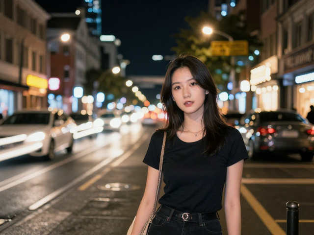 夜间人像机位攻略,车流光轨与灯光步行街拍摄指南