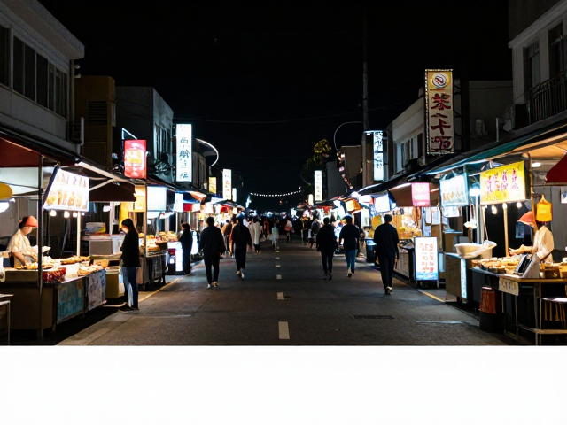夜市灯光下的街景摄影,标准焦段还原真实取景手法