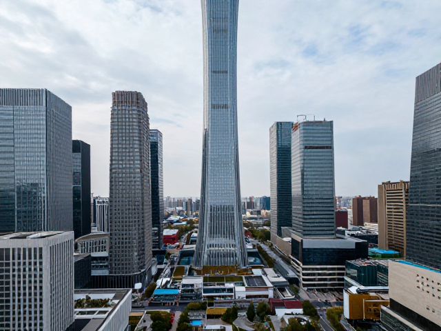 北京国贸CBD高空视角,中心对称构图下的城市几何美学