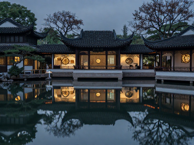 国风机位推荐，园林倒影夜景拍摄，低饱和古风大片构图指南