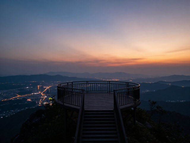 暮色参数设置,山顶观景台拍摄,快门线让夜景更清晰